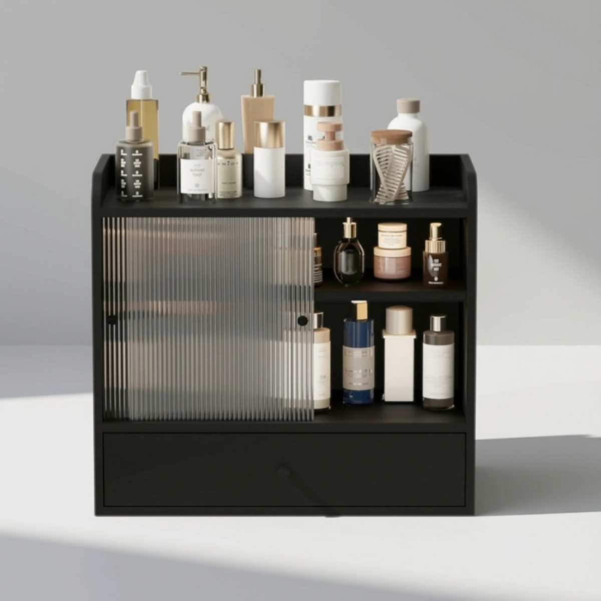 Space-Saving All-in-One Desktop Vanity & Bookshelf with Mirror | 3-Tier Multifunction Storage Organizer
