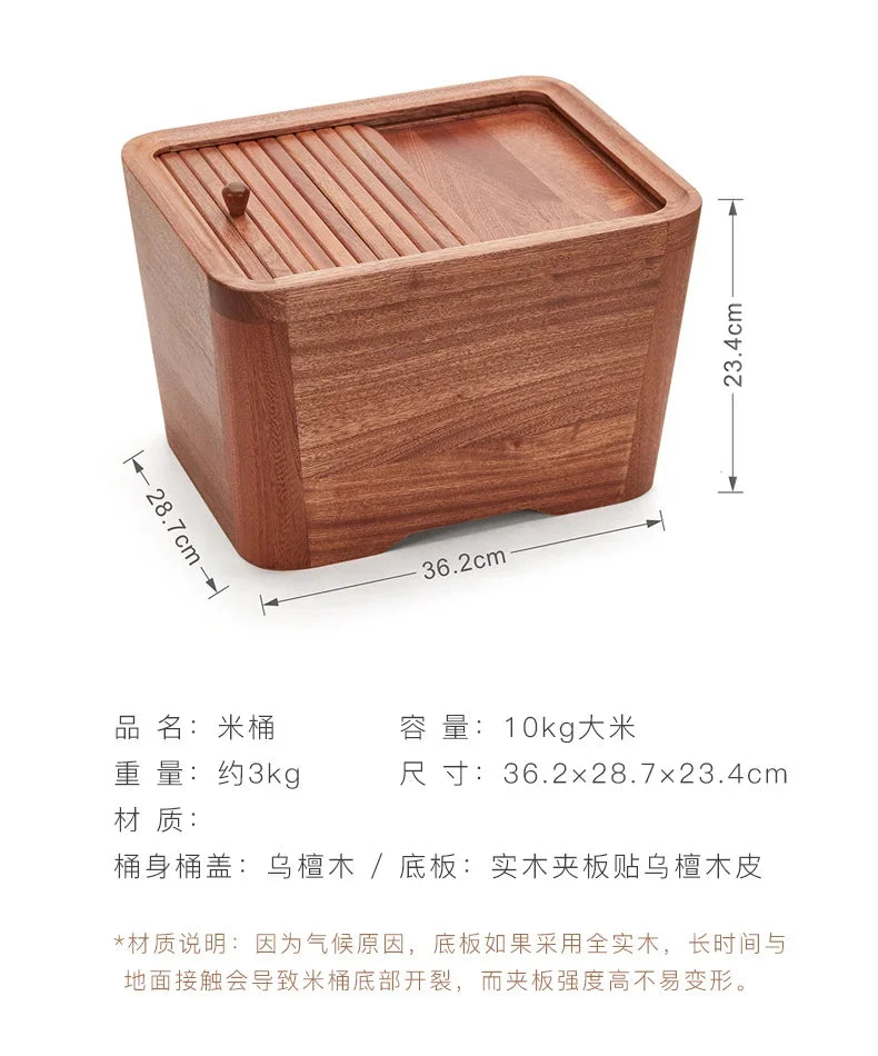 handmade wood 10kg Insect-Proof Rice Storage Container with Cover Moisture-Proof Seal Box for Kitchen Food Organization