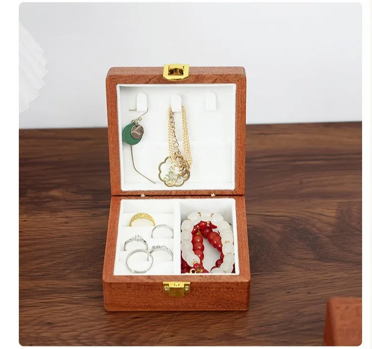 HANDMADE Solid Wood Jewelry Storage Box Mini Jewellery Organizer Case Travel Necklace Ring Cases Trinket Earrings Pendant Bracelet Boxes