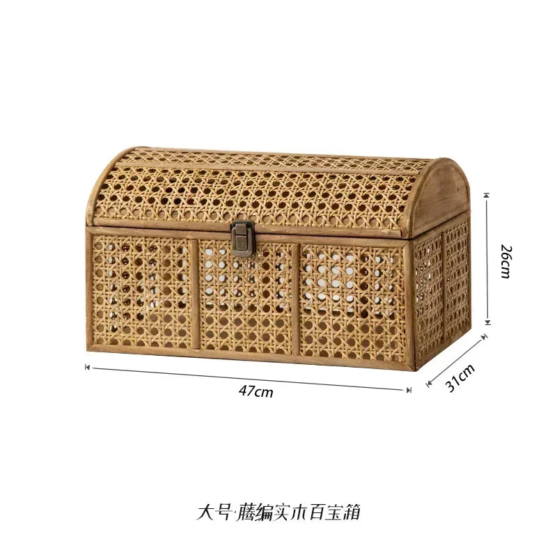 HANDMADE Rattan Style Storage Basket with Lid Makeup Organizer Box Multifunctional Snack Container Desktop Cosmetic Holder Home Organizer