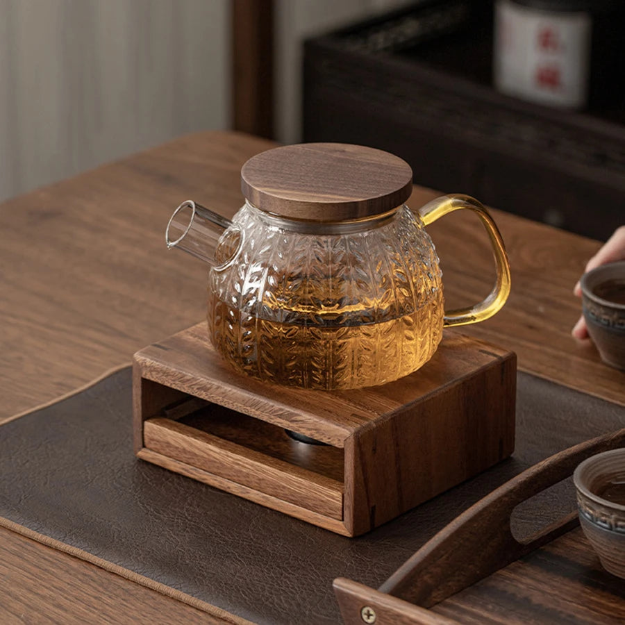 HANDMADE Wooden Tea Pot Heater Tea Supplies Elegant Tea Warmer Heating Coffee Milk Decoration for Home Kitchen Garden Travel Winter Gift