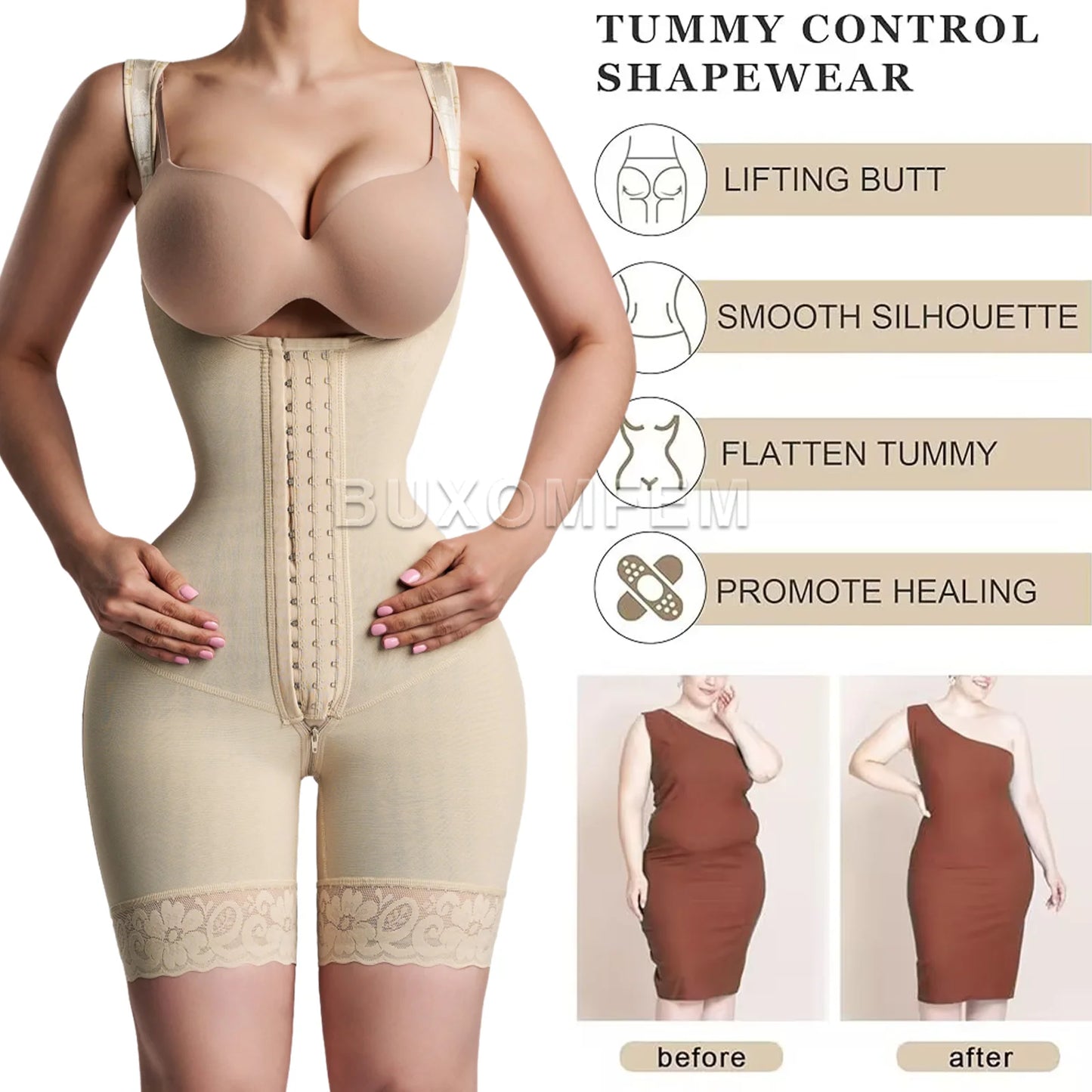 3947 Women's Open Chest Girdle – Colombian High Waist Trainer, Slimming Post-Surgery Shapewear Bodysuit