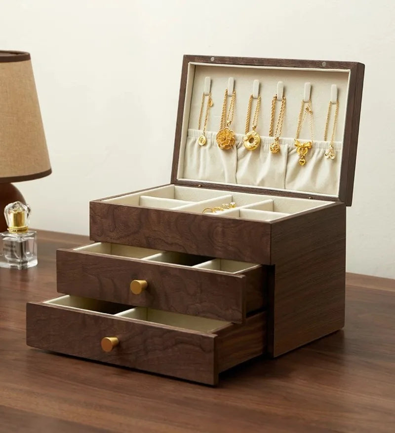 HANDMADE Black Walnut Jewelry Box Large Luxury Ring Storage Boxes Necklaces Earring Bracelet Display Case Jewellery Packaging Organizer