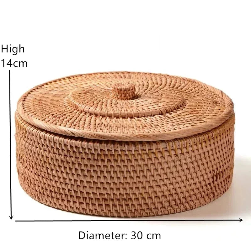 handmade rattan basket storage New Hand-woven Basket Primary Colours Simple Retro Rattan Storage Boxes with Lids Jewelry Tea Set Storage Boxes Household Items