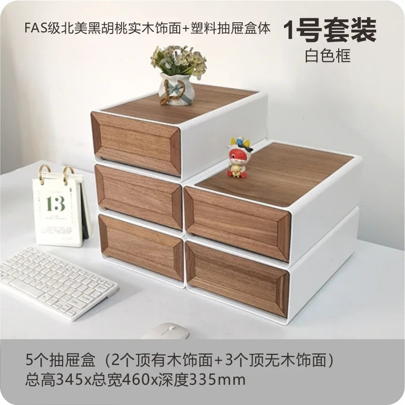 handmade Black Walnut Solid Wood Veneer Storage Box Multi-functional Household Underwear Storage Drawer Can Be Stacked Office Organizer