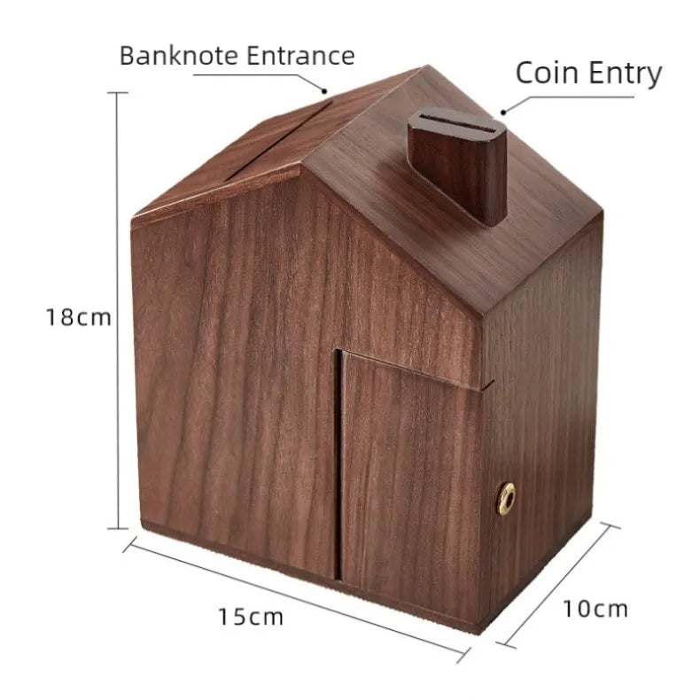 HANDMADE WALNUT MONEY SAVER Wooden Piggy Bank Decorative Money Box Creative Children Piggy Banks Multifunctional Money Saving Boxes with Lock Decoration