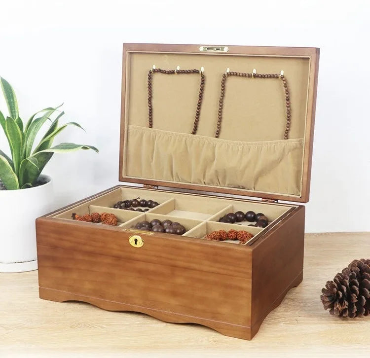 HANDMADE Solid Wood Jewelry Box Large Capacity with Lock Jewellery Case Necklace Bracelet Jewellery Boxes Multifunctional Jewelry Cases