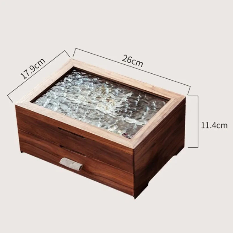 HANDMADE Solid Wood Jewelry Storage Box Large Jewellery Organizer Boxes Transparent Ring Earrings Cases Trinket Pendant Bracelet Case