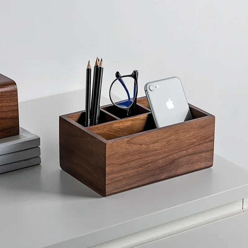 HANDMADE Black Walnut Wood tissues box Multifunctional paper extraction box Grid division Organizer box desktop Storage Sundries strong