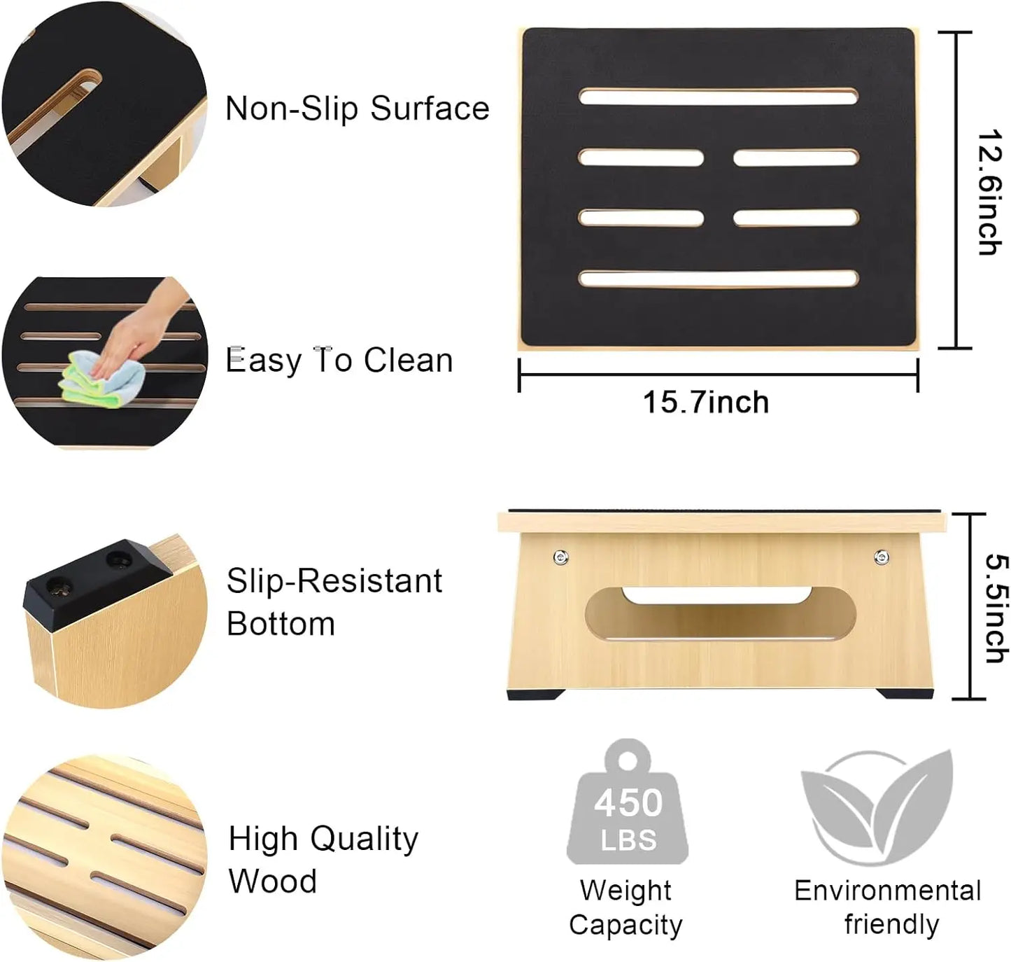 HANDMADE MADE WOODEN TOILETT STEP Non-Slip Wooden Step Stool, 5.5" Height, 450 LBS Capacity for Bedroom Kitchen Bathroom Safety