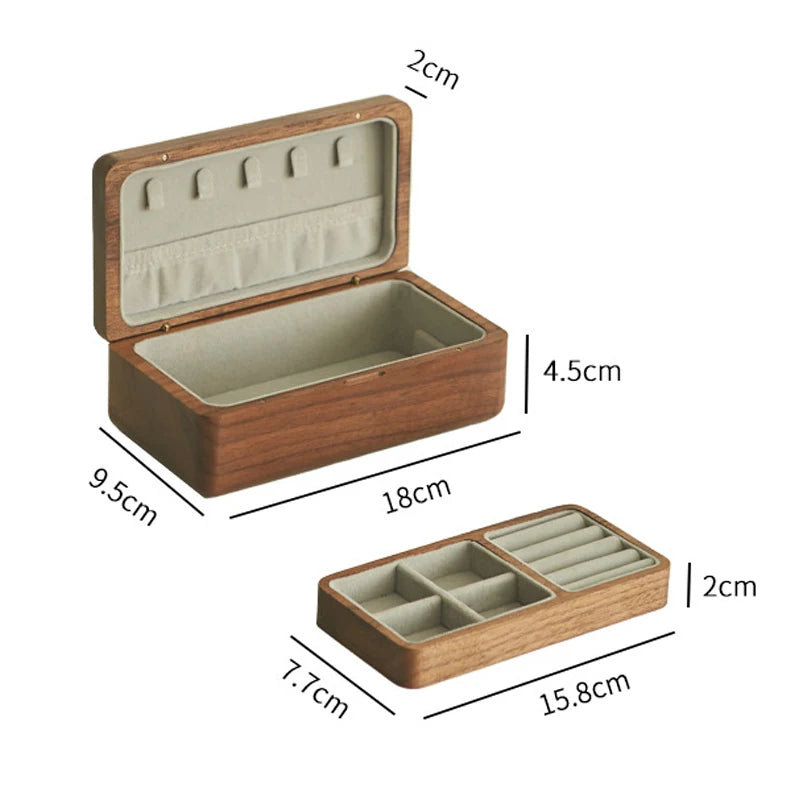 HANDMADE Double Layer Jewelry Box Wooden Cases Necklace Bracelets Earrings Storage Organizer Wedding Gift Black Walnut Wood Jewelry Boxes