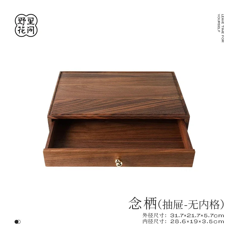 handmade North American Black Walnut Storage Drawer Multi-Layer Stationery Organizer Stackable Desktop Box for Seals Study Room Organizer