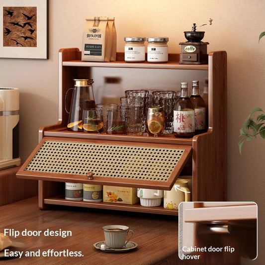 Multifunctional Bamboo Countertop Organizer Rack with Dustproof Door | Kitchen & Bathroom Storage Shelf