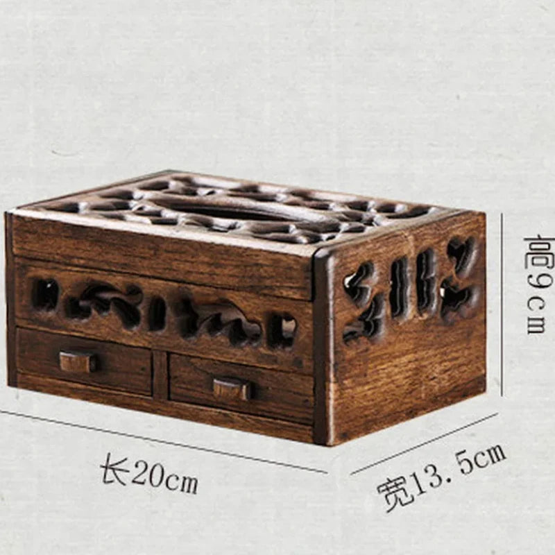 HANDMADE Solid Wood Multifunctional Tissue Box - Retro Living Room, Coffee Table & Desktop Tray for Napkin Storage and Home Decor