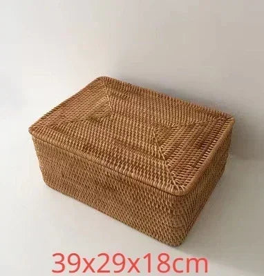 handmade Hand-Woven Rattan Laundry Basket with Cover Large Clothing Sundry Books Primary Color Storage Basket Home Supplies