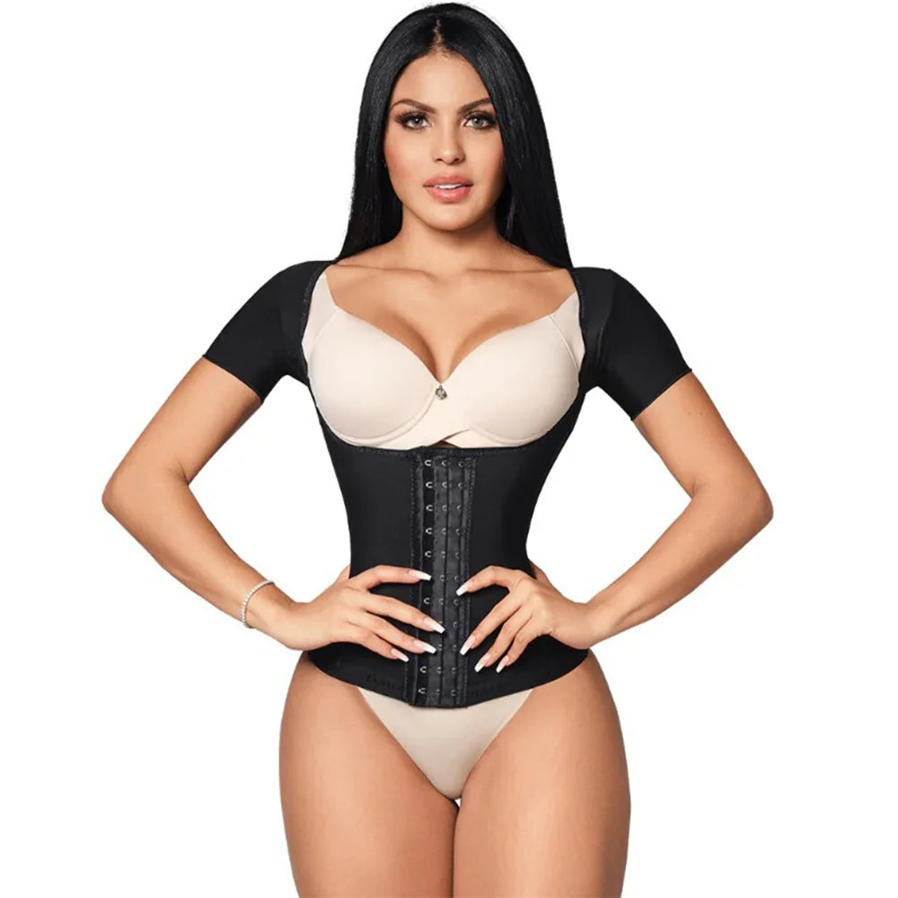 9388 Sexy Body Waist Trainer Vest with Sleeves – Skin-Friendly, Breathable & Soft Shapewear with Hook & Eye Closure, Adjustable Fit, Thong, Tummy Control