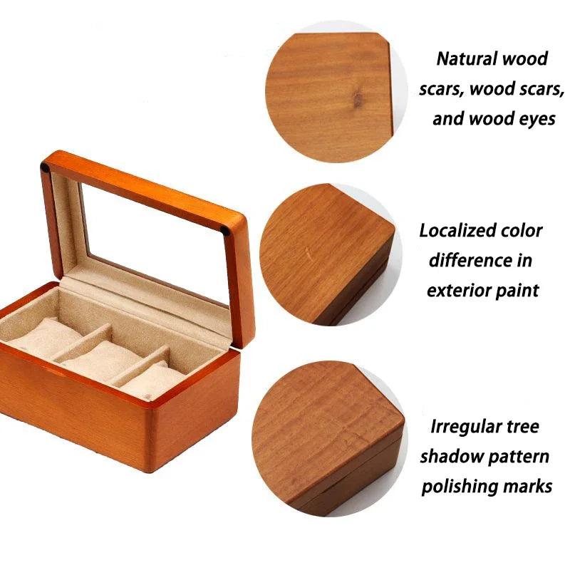 BAMBOO HANDMADE WATCCH CARE STORAGE Solid Wood Watch Storage Box Men Wrist Watches Organizer Boxes with Transparent Window Retro Bracelet Jewelry Display Case