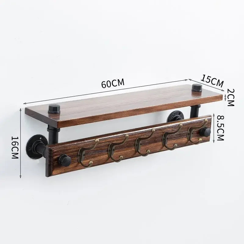 HANDMADE Solid Wood Home Storage Rack Entryway Key Organizer with Moisture-Proof Shelf And Stainless Steel Rod for Hallway Organization