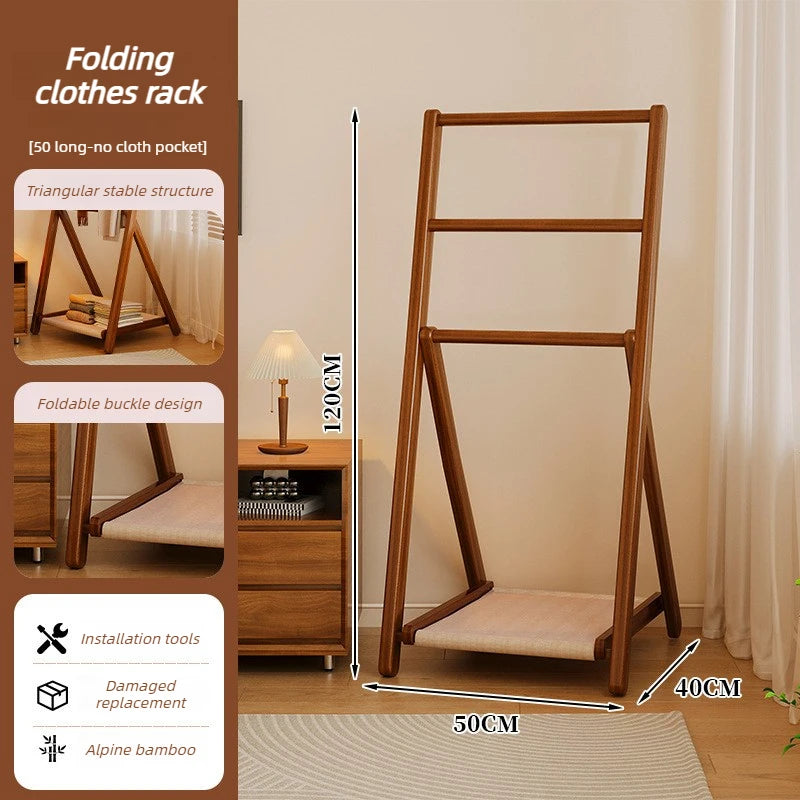 HANDMADE Bedroom Coat Racks Bamboo Storage Clothing Rack Simple Entrance Hall Wooden Storage Coat Shelf Foldable Clothes Drying Shelf