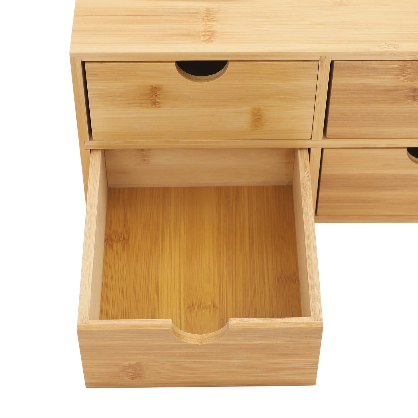 HANDMADE Bamboo 4-Drawer Desktop Organizer, 12.99x7.48in Wood Office Desk Storage for Makeup, Stationery, Minimalist Home Office Decor