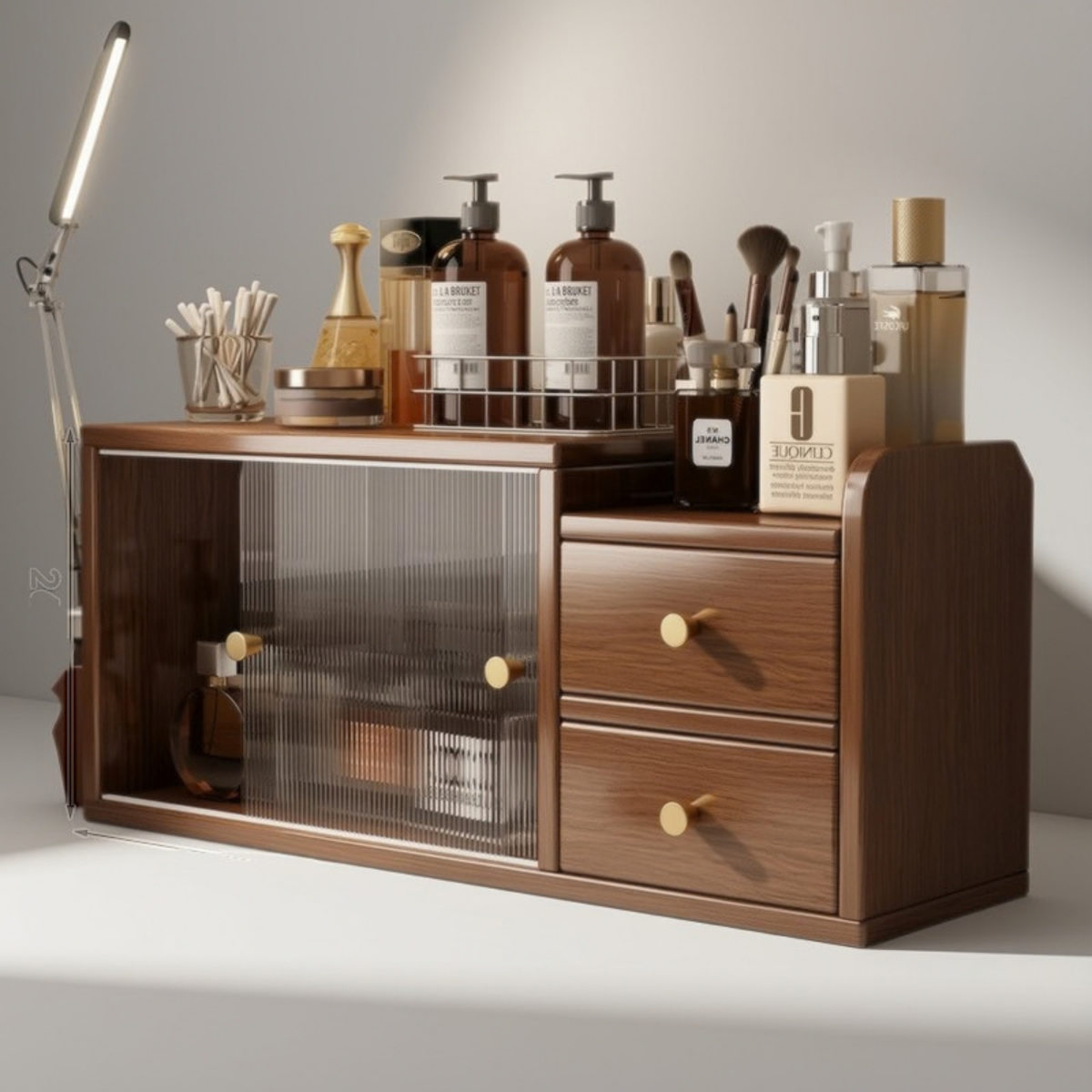 Space-Saving All-in-One Desktop Vanity & Bookshelf with Mirror | 3-Tier Multifunction Storage Organizer