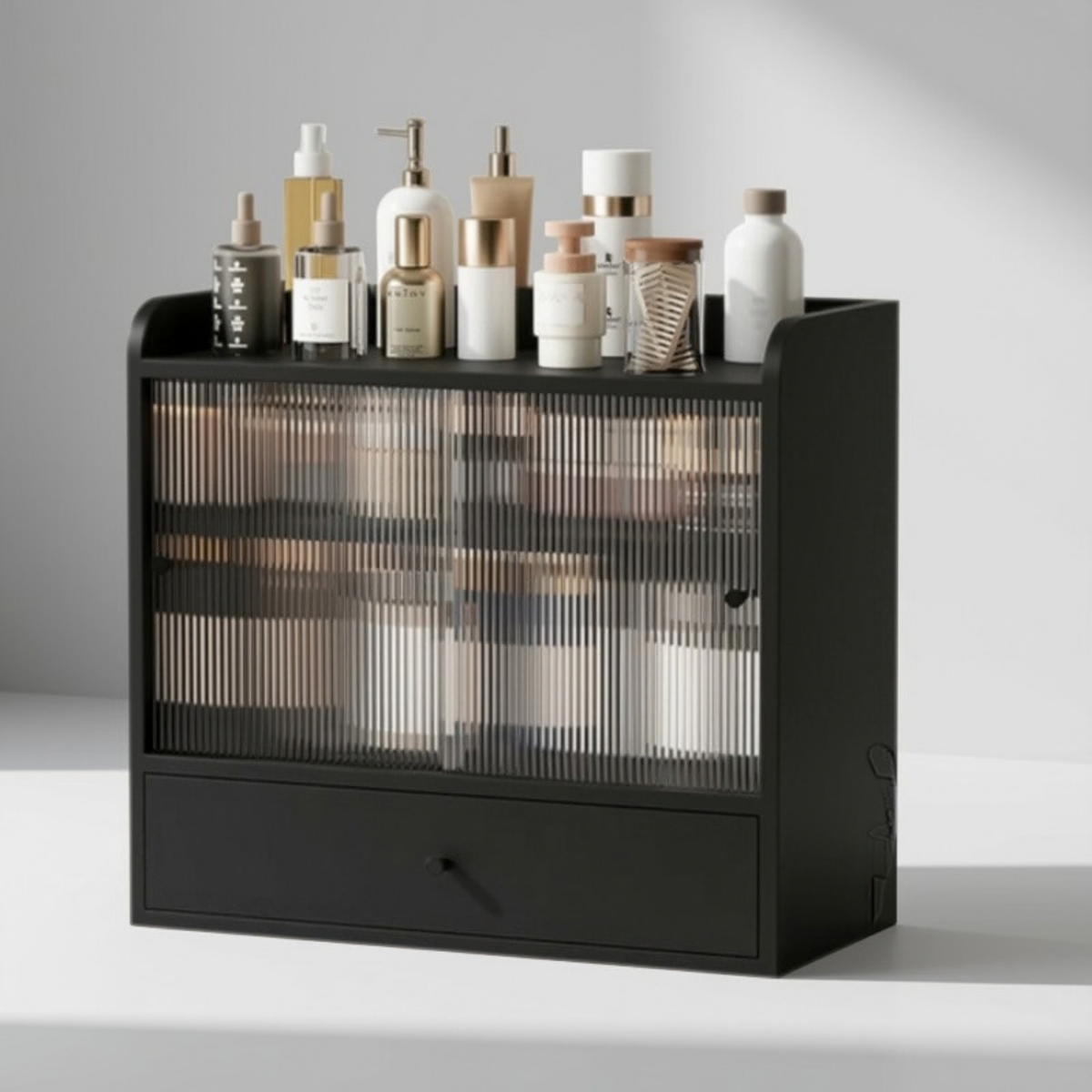 Dustproof Acrylic Cosmetic Storage Cabinet with Drawers | High-Sense Makeup & Skincare Vanity Organizer
