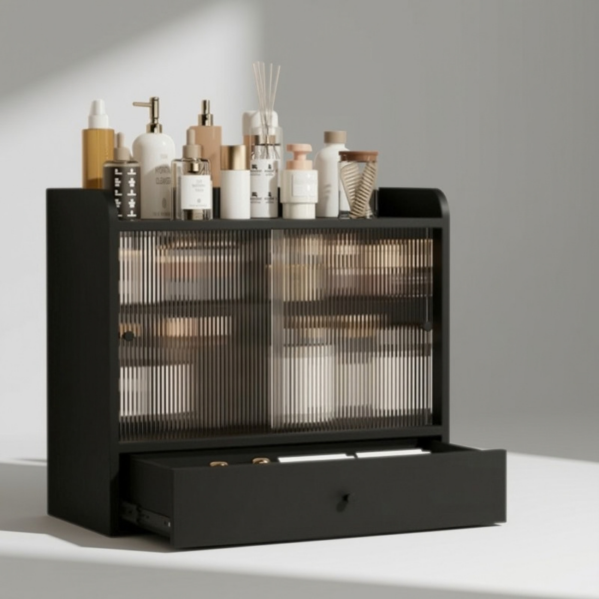 Dustproof Acrylic Cosmetic Storage Cabinet with Drawers | High-Sense Makeup & Skincare Vanity Organizer