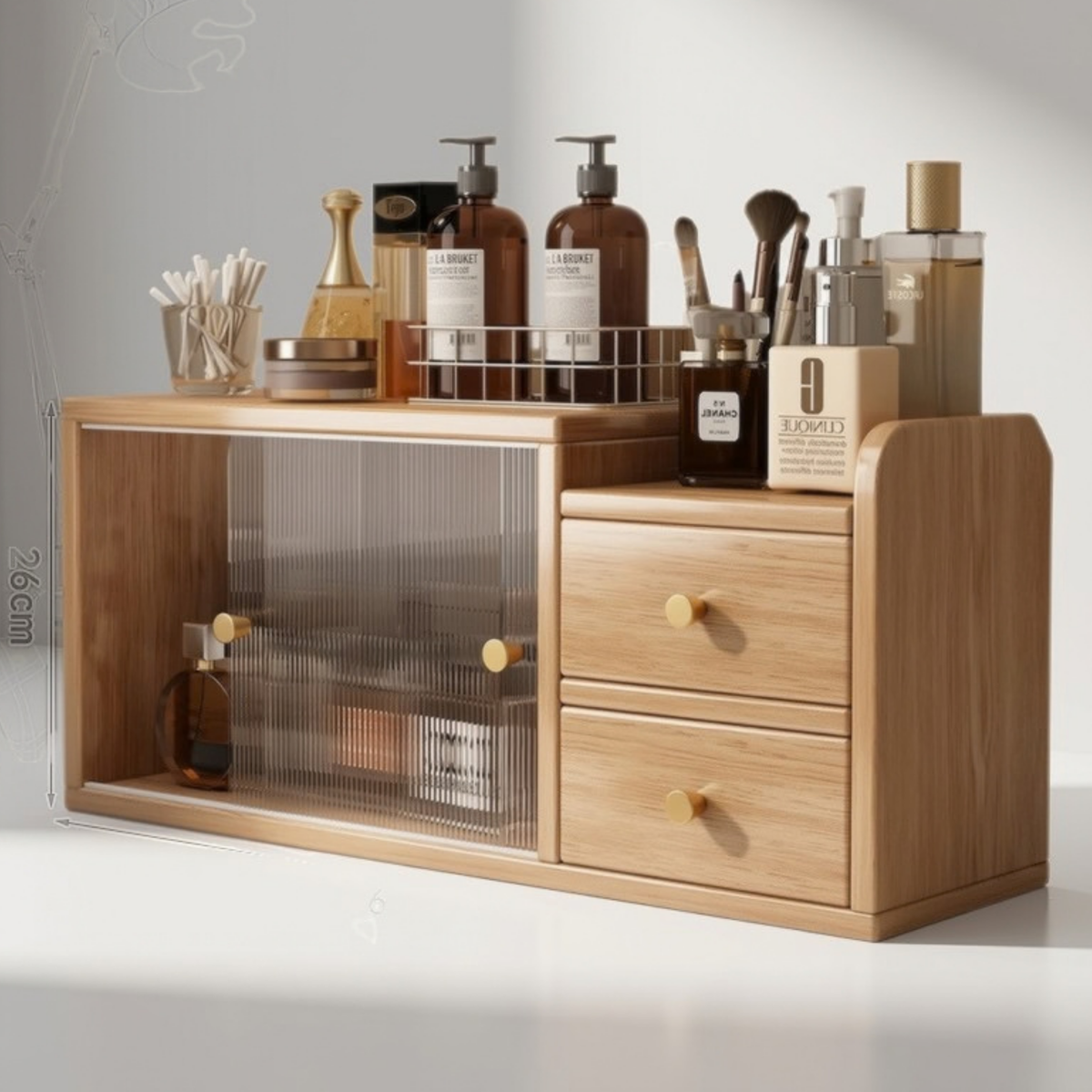 Space-Saving All-in-One Desktop Vanity & Bookshelf with Mirror | 3-Tier Multifunction Storage Organizer