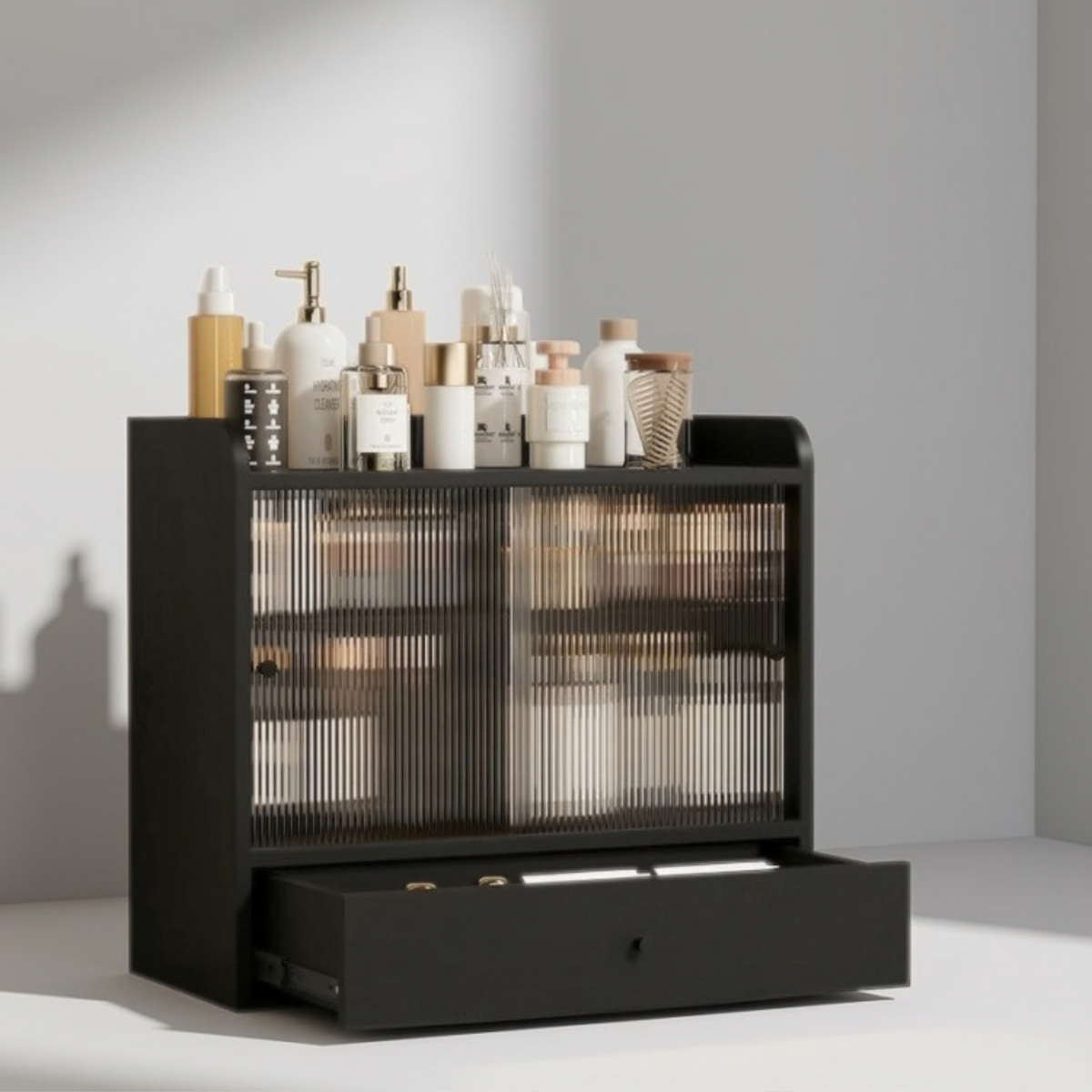 Dustproof Acrylic Cosmetic Storage Cabinet with Drawers | High-Sense Makeup & Skincare Vanity Organizer
