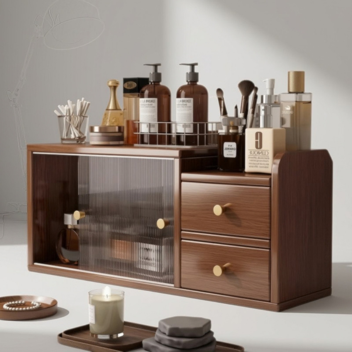 Space-Saving All-in-One Desktop Vanity & Bookshelf with Mirror | 3-Tier Multifunction Storage Organizer