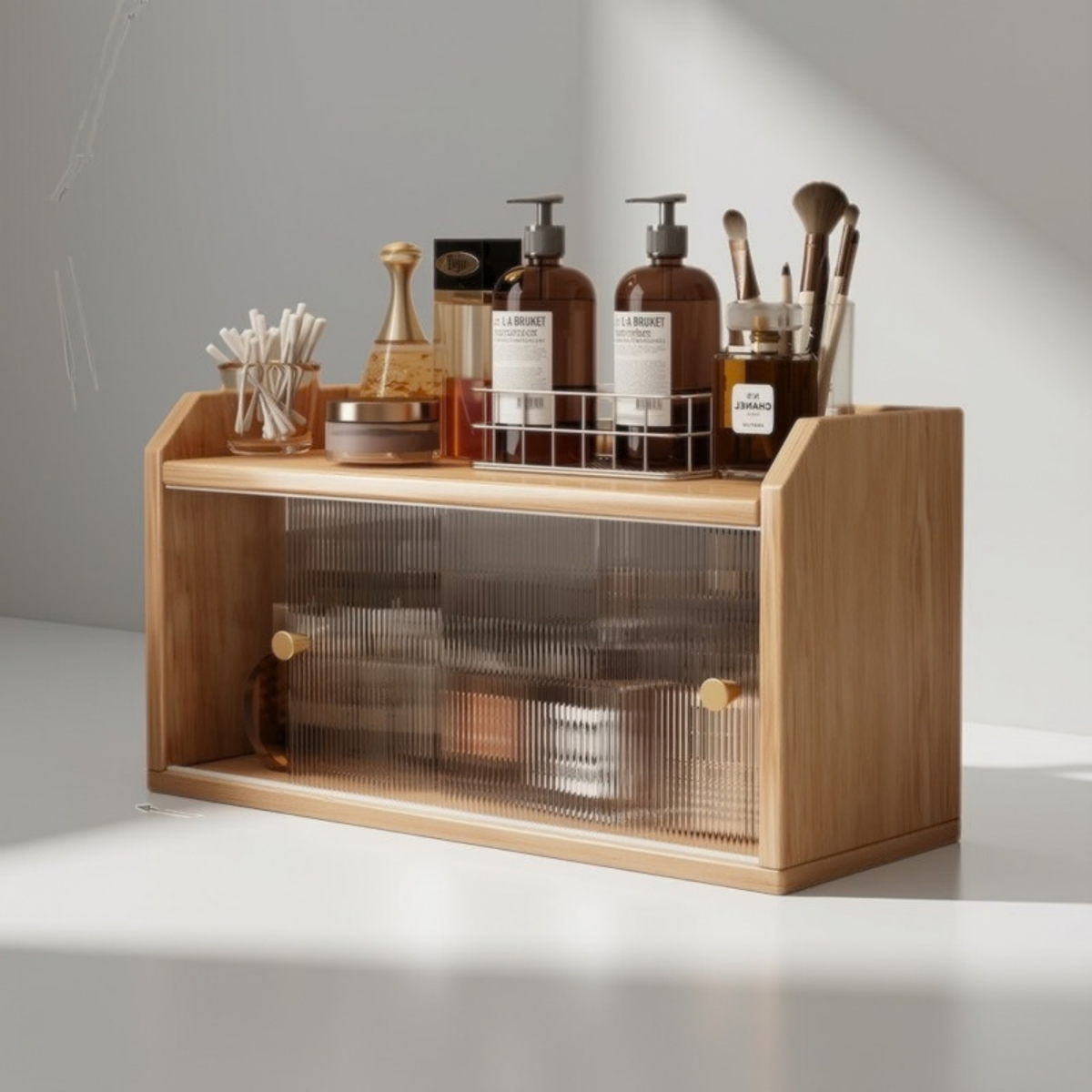 Space-Saving All-in-One Desktop Vanity & Bookshelf with Mirror | 3-Tier Multifunction Storage Organizer