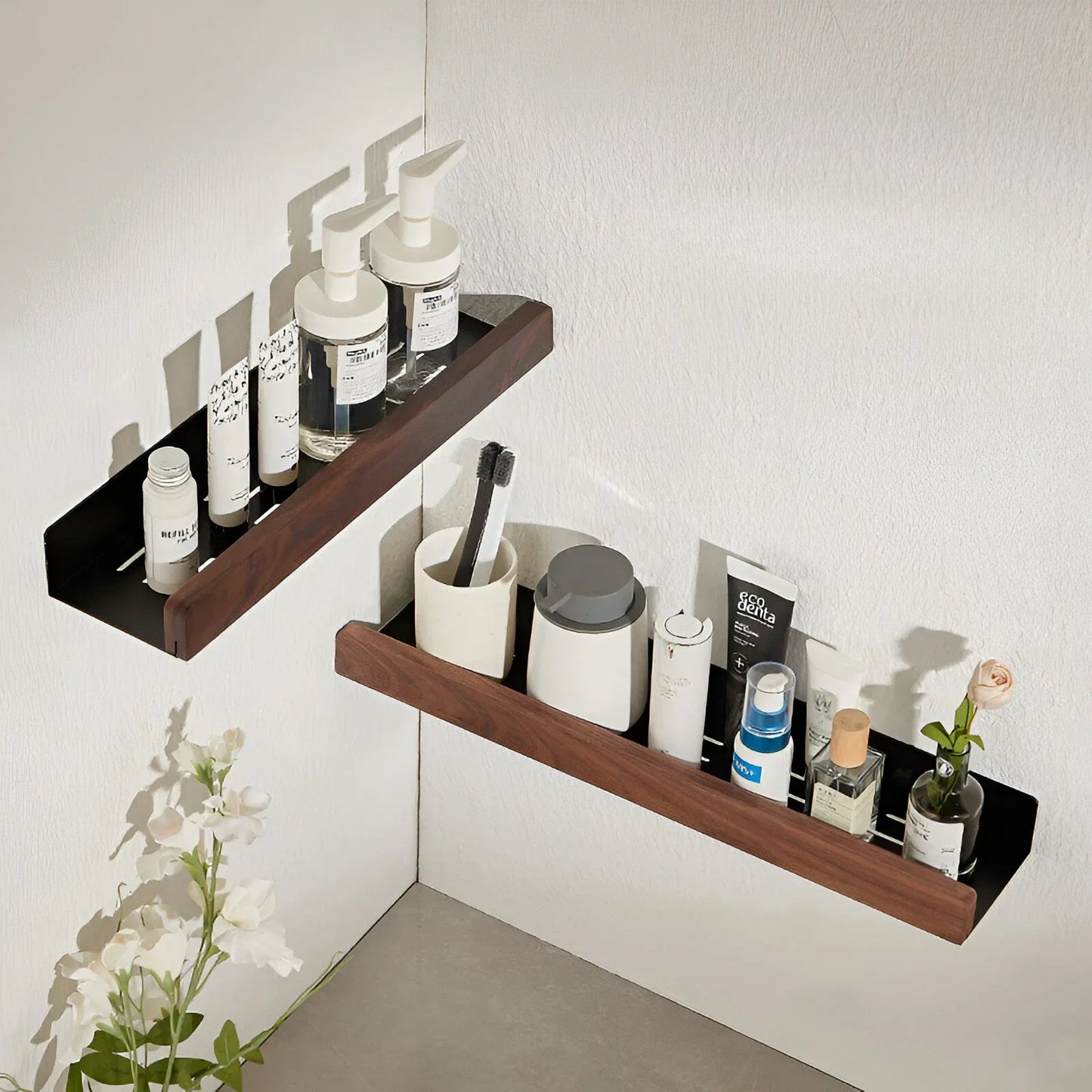 HANDMADE Black Walnut Wood Bathroom Storage Shelf Wall Mounted Toilet Non Perforated Bathroom Storage Rack  Bathroom organizer