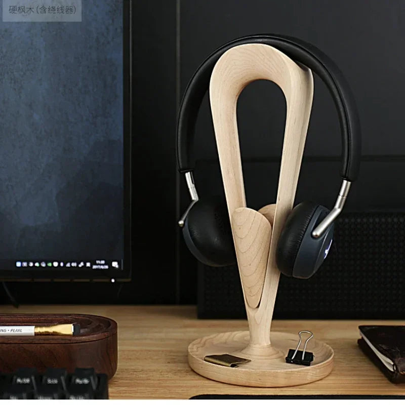 HANDMADE Black Walnut Wood Headphone Stand Walnut Headphone Holder with Winder Solid Wood Custom Earphone Hanger Headset Bracket Storage