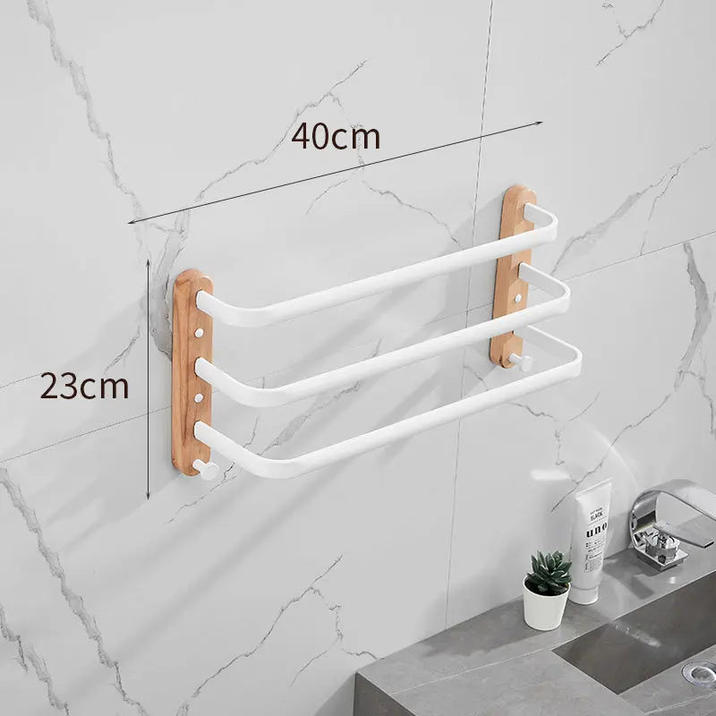 HANDMADE 40cm-60cm Wood Bathroom Towel Rack Black/White Aluminum Towel Holder Wall Hanging Multi Pole Triple Towel Bar With Hook