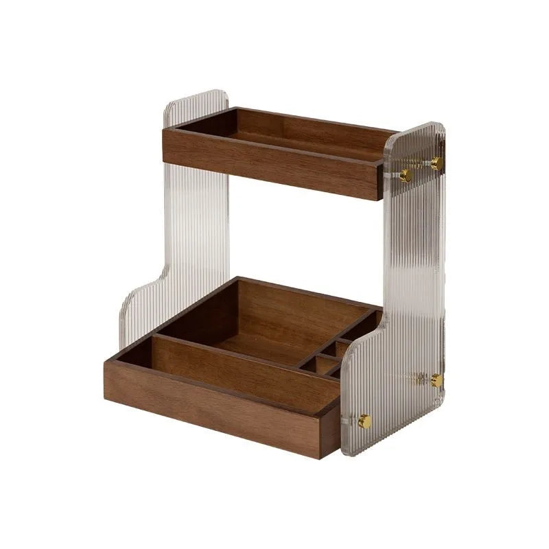 HANDMADE WALNUT ACRYLIC Toilet Washbasin Skincare Storage Shelf Dressing Table Makeup Tabletop Storage Solid Wood Acrylic Countertop Storage Box ZF328