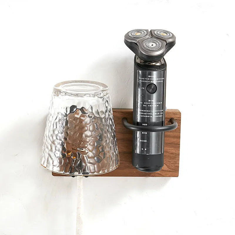 HANDMADE Solid Wood Toothbrush Holder Bathroom Shelving Cup Scraper Electric Shaver Holder Wall Hanging Multifunctional Storage Rack