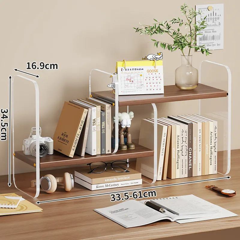 HANDMADE Simple Wood-Based Panel Shelf Sturdy Desktop Bookshelf Expandable Stationery Organizer Heavy-Duty Storage Rack for Office Desk