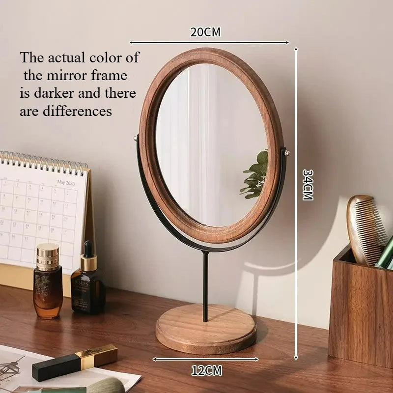 HANDMADE Espejo Decorativo Retro Chinese Style Wooden Vanity Mirror Rotatable Desktop Vanity Mirror Simple Dormitory Desktop Ornament