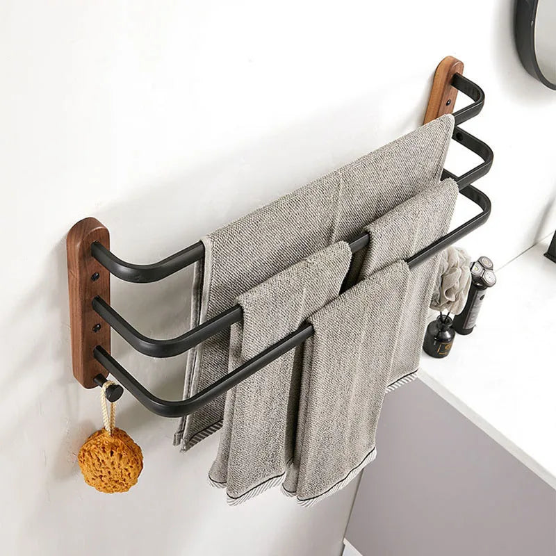 HANDMADE 40cm-60cm Wood Bathroom Towel Rack Black/White Aluminum Towel Holder Wall Hanging Multi Pole Triple Towel Bar With Hook