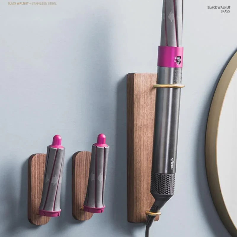 HANDMADE Bathroom Curling Iron Stand Universal No-perforated Wood Wall Hanging For Dyson Styling Rack Hairdresser Storage Accessories