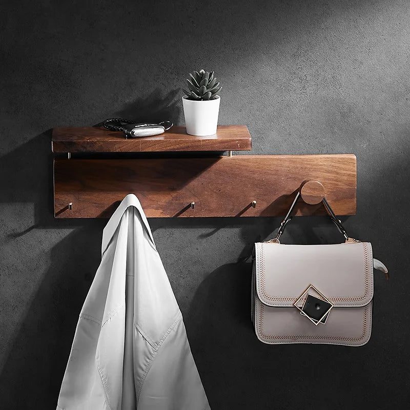 HANDMADE Solid wood Bathroom Hanging Coat Hook Wall Mounted Storage Rack Towel Rack Bedroom Coat Hat Hook Bathroom Shelving