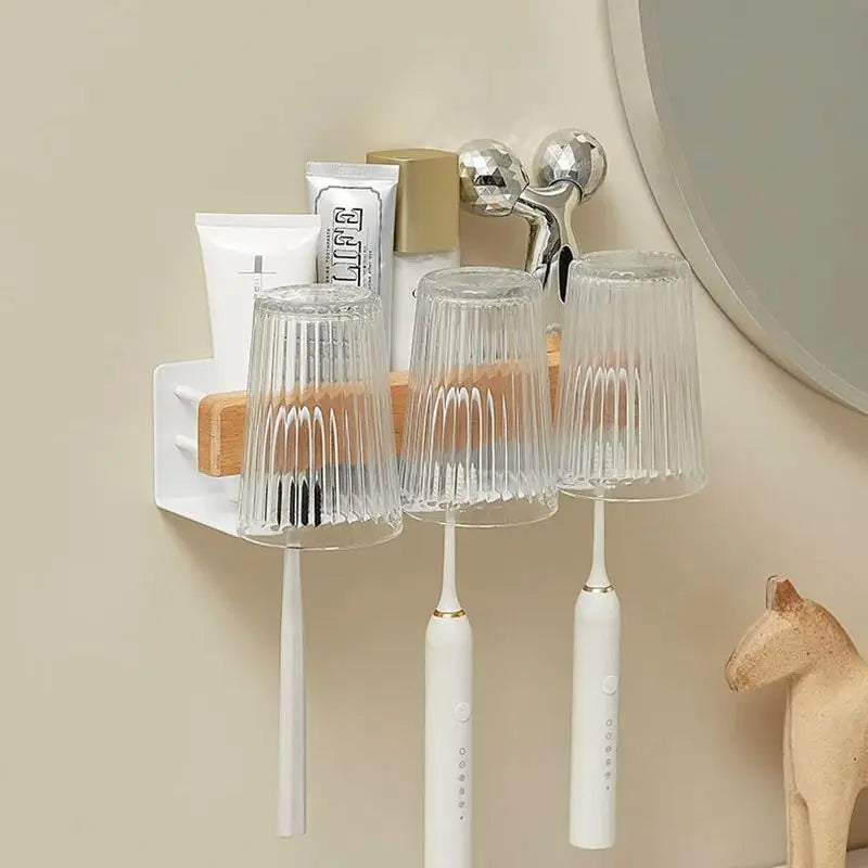HANDMADE White/Black Bathroom Toothbrush Holder Cup Holder Aluminum Wall Mounted Mouthwash Cup Wash Cup Holder Cosmetics Storage Rack