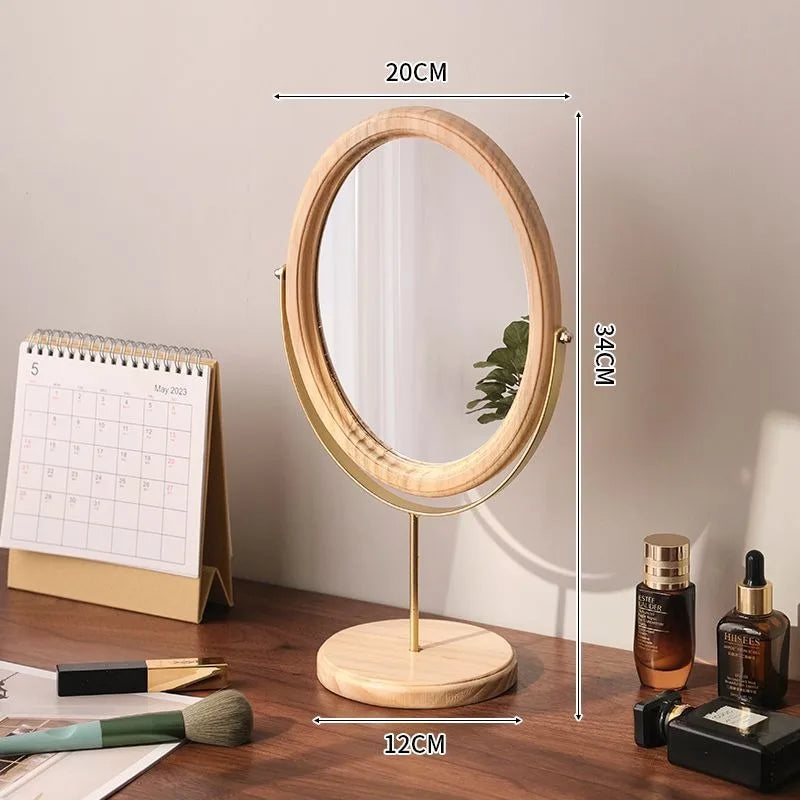 HANDMADE Espejo Decorativo Retro Chinese Style Wooden Vanity Mirror Rotatable Desktop Vanity Mirror Simple Dormitory Desktop Ornament