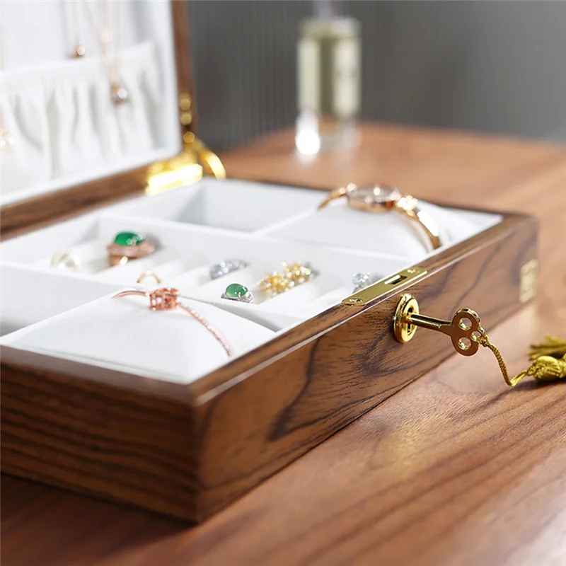 WALNUT HANDMADE JEWELRY BOX ORGANIZER  Wooden Flip Jewelry Organizer Box Jewelry Storage Gift Display Case Watch Earrings Ring Holder Jewellery Storage A