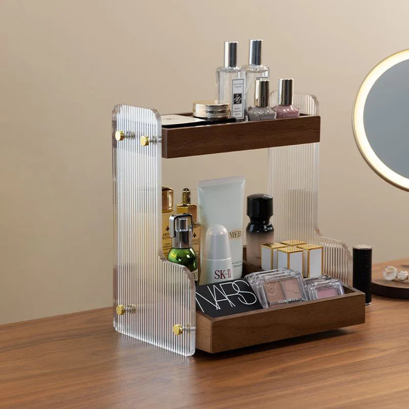 HANDMADE WALNUT ACRYLIC Toilet Washbasin Skincare Storage Shelf Dressing Table Makeup Tabletop Storage Solid Wood Acrylic Countertop Storage Box ZF328