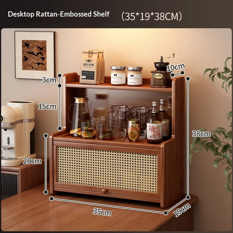 Multifunctional Bamboo Countertop Organizer Rack with Dustproof Door | Kitchen & Bathroom Storage Shelf