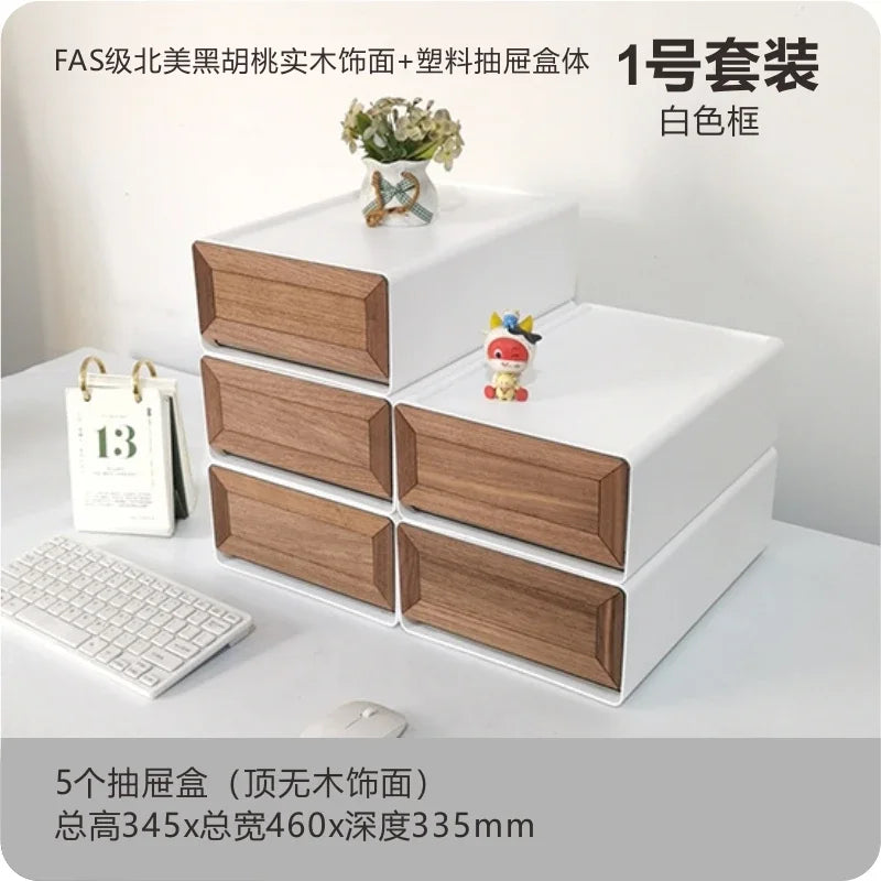 handmade Black Walnut Solid Wood Veneer Storage Box Multi-functional Household Underwear Storage Drawer Can Be Stacked Office Organizer