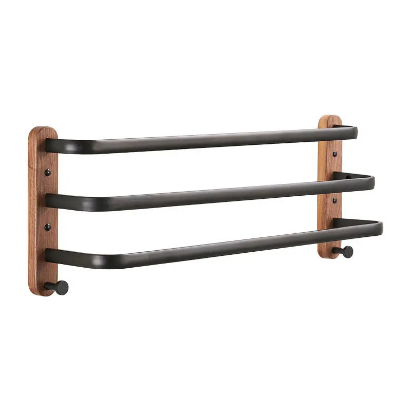 HANDMADE 40cm-60cm Wood Bathroom Towel Rack Black/White Aluminum Towel Holder Wall Hanging Multi Pole Triple Towel Bar With Hook