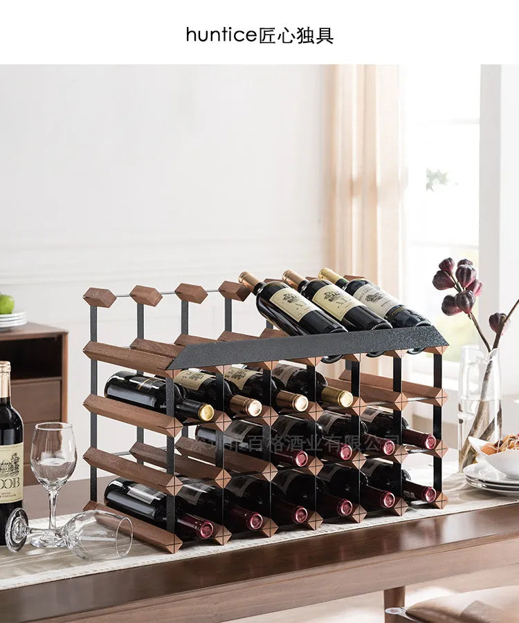 HANDMADE Wooden Wine Rack Display, Creative Slanted Bottle Holder for 6-8 Wines, Solid Wood Storage Stand for Home Bar, Dining Room Decor