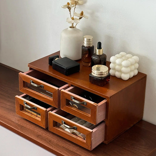 HANDMADE VINTAGE STORAGE Desk Organizer with 4 Drawers Storage Drawers for Dresser Counter Countertop